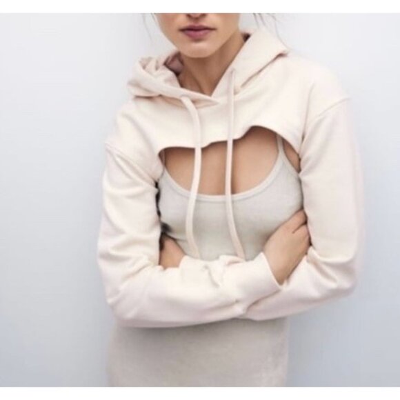 Zara Women’s Cream Beige Hooded Shoulder Cover Size Small - Picture 1 of 7